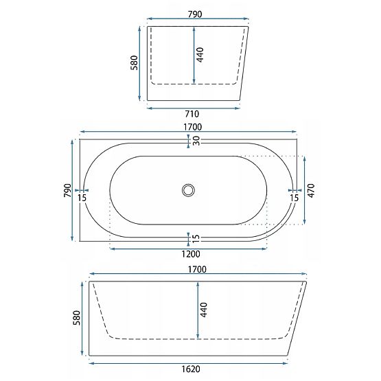 Acrylic Corner Bathtub BELLANTO SLIM 170 Left