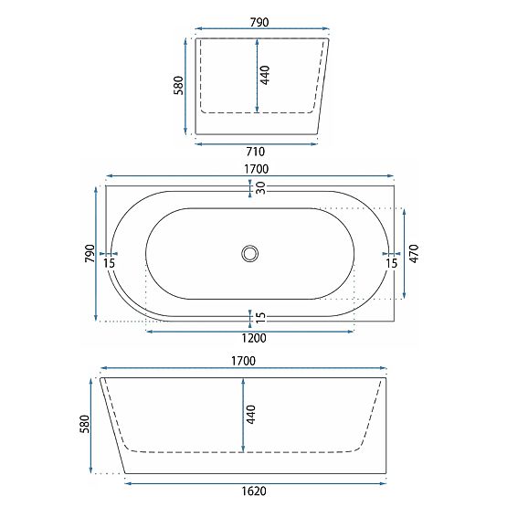 Acrylic Corner Bathtub BELLANTO SLIM 170 Right
