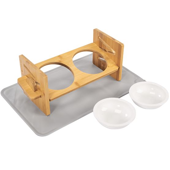 Adjustable Ceramic Bowls for Dogs or Cats with Silicone Mat Set PJ-082