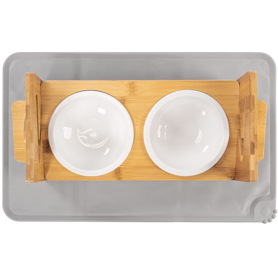 Adjustable Ceramic Bowls for Dogs or Cats with Silicone Mat Set PJ-082