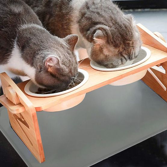 Adjustable Ceramic Bowls for Dogs or Cats with Silicone Mat Set PJ-082