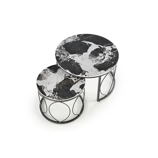ALEXANDRA Set of 2 Tables, Black Marble / Black