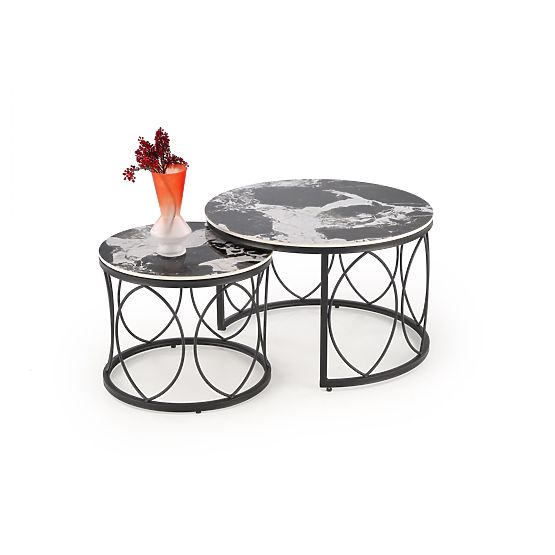 ALEXANDRA Set of 2 Tables, Black Marble / Black