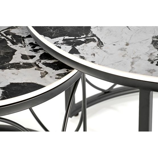 ALEXANDRA Set of 2 Tables, Black Marble / Black