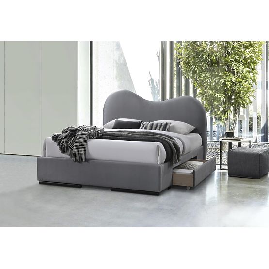 AMBER 160 Bed with Drawers in Grey Velvet (3p=1pc)