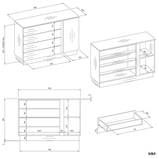 AMBER 1D4S Dresser Cabinet 1 Door 4 Drawers for Bedroom Living Room CASHMERE Beige