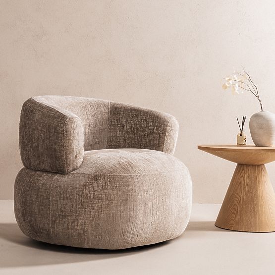 Ambi Swivel Chair Beige, Rounded Shapes
