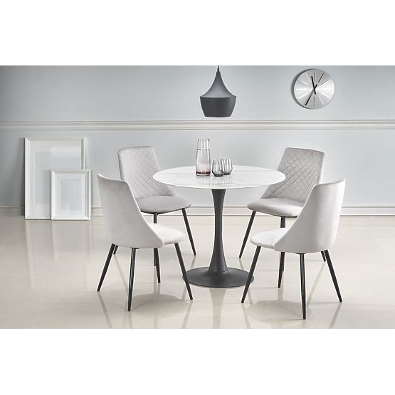 AMBROSIO Round Table, Top - Glass, Leg - Black (2p=1pc)