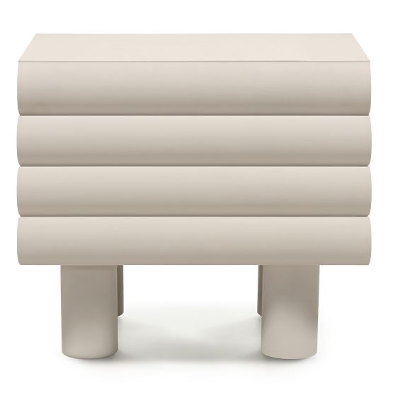 Anatra Bedside Table, Grooved, Beige, Rounded Shapes