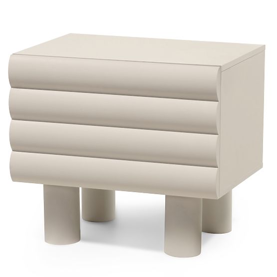 Anatra Bedside Table, Grooved, Beige, Rounded Shapes