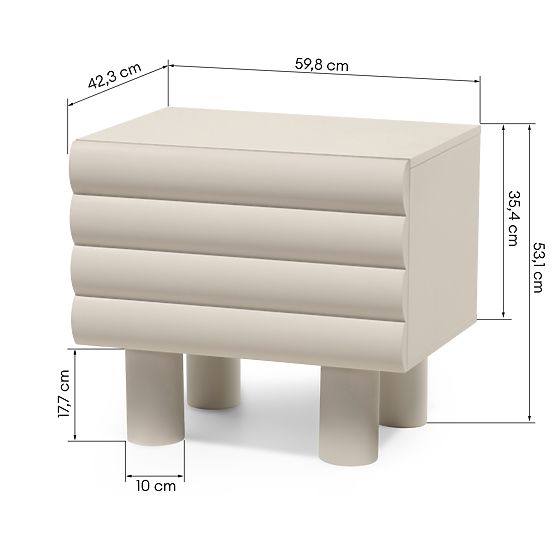 Anatra Bedside Table, Grooved, Beige, Rounded Shapes