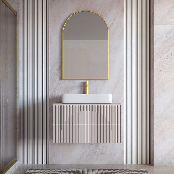 Arcano 80 cm Under-Sink Cabinet, Grooved, Cashmere