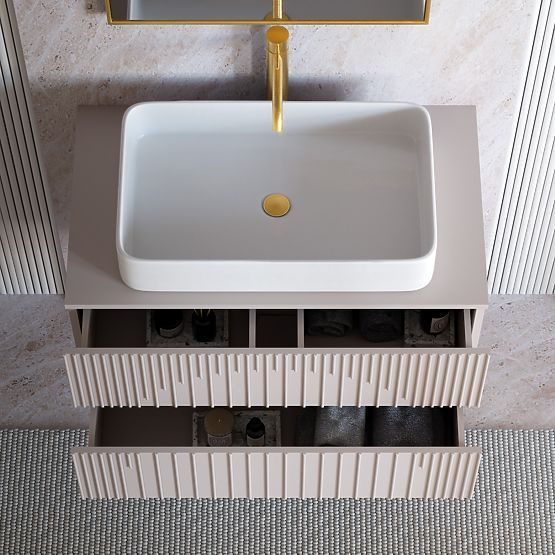 Arcano 80 cm Under-Sink Cabinet, Grooved, Cashmere