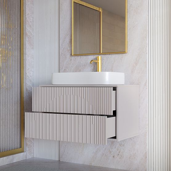 Arcano 80 cm Under-Sink Cabinet, Grooved, Cashmere