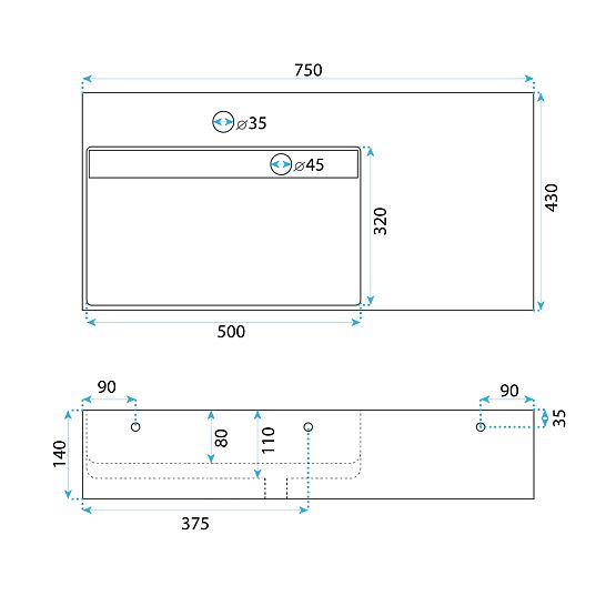 Archi 75 CM White Conglomerate Washbasin