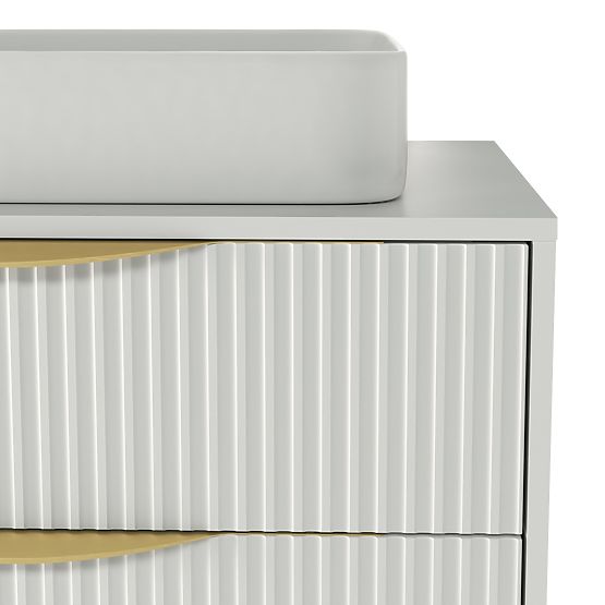 Avila 2.0 Cabinet for Countertop Sink, 80 cm, Grooved, Gold Handles, White