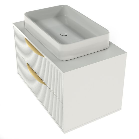 Avila 2.0 Cabinet for Countertop Sink, 80 cm, Grooved, Gold Handles, White