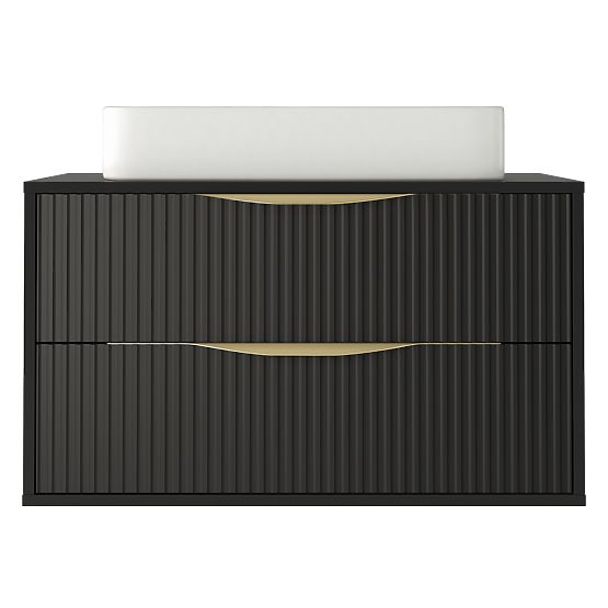 Avila 2.0 Under-Sink Cabinet, 80 cm, Grooved, Gold Handles, Black
