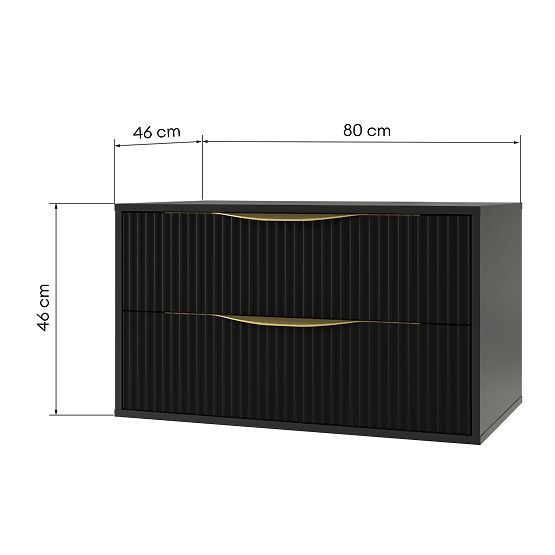 Avila 2.0 Under-Sink Cabinet, 80 cm, Grooved, Gold Handles, Black