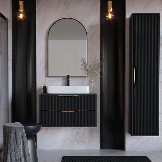 Avila 2.0 Under-Sink Cabinet, 80 cm, Grooved, Gold Handles, Black