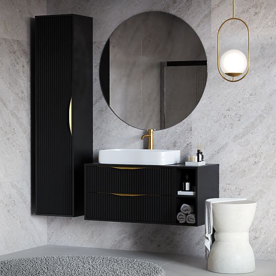 Avila 2.0 Under-Sink Cabinet, 80 cm, Grooved, Gold Handles, Black