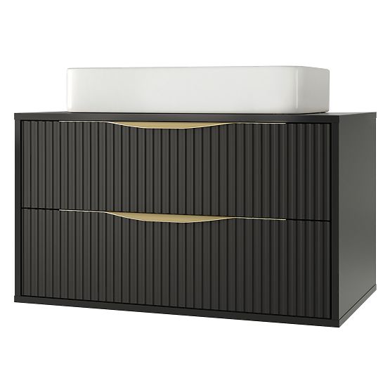 Avila 2.0 Under-Sink Cabinet, 80 cm, Grooved, Gold Handles, Black