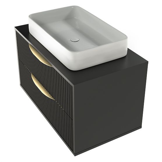 Avila 2.0 Under-Sink Cabinet, 80 cm, Grooved, Gold Handles, Black