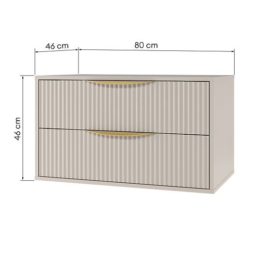 Avila 2.0 Under-Sink Cabinet, 80 cm, Grooved, Gold Handles, Cashmere