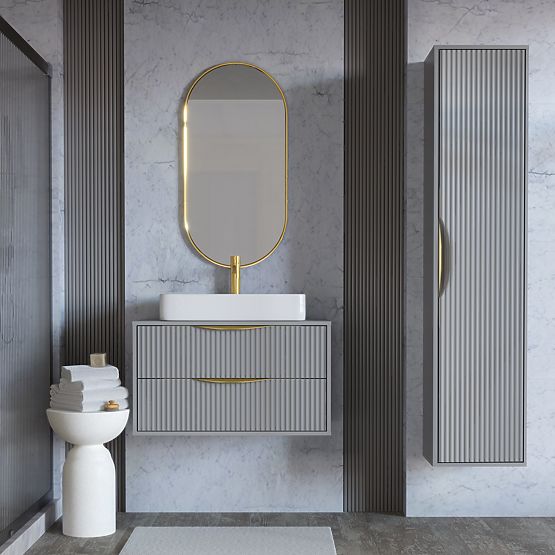 Avila 2.0 Under-Sink Cabinet, 80 cm, Grooved, Gold Handles, Gray