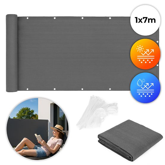 Balcony Screen with Fittings 100x700 cm Shading Net + Installation Elements Grey MultiGarden