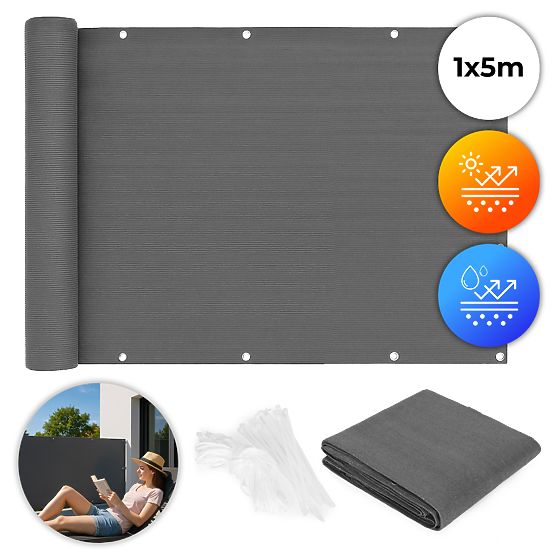 Balcony Screen with Hardware 100x500 cm Shading Net + Installation Elements Grey MultiGarden