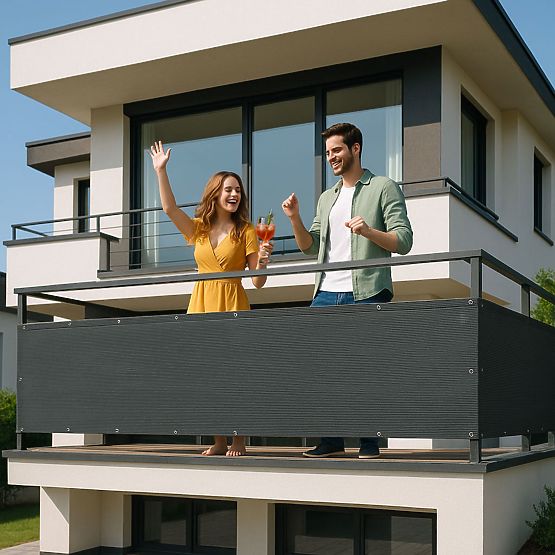 Balcony Screen with Hardware 100x500 cm Shading Net + Installation Elements Grey MultiGarden
