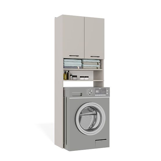 Bathroom Cabinet Above Washing Machine POLA DK CASHMERE BEIGE Shelf Column 180X64X30