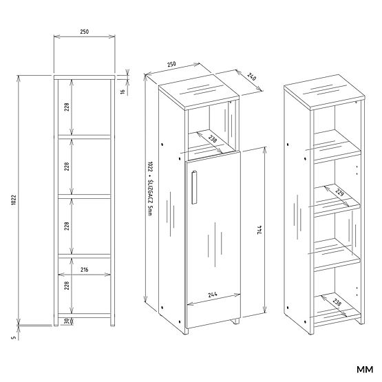 Bathroom Cabinet ALVO 1D WHITE 4 Shelves 1 Door Bathroom Cabinet