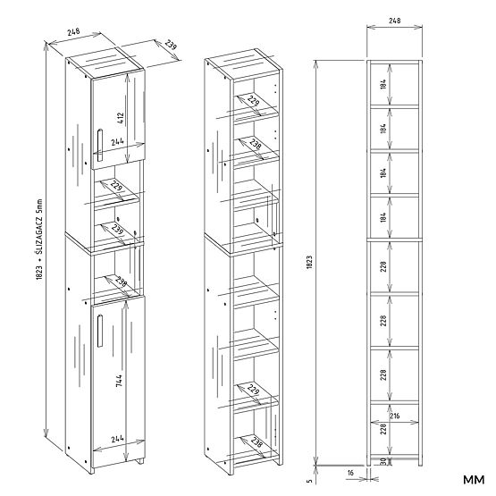 Bathroom Cabinet ALVO 2D WHITE 8 Shelves 2 Doors Bathroom Cabinet
