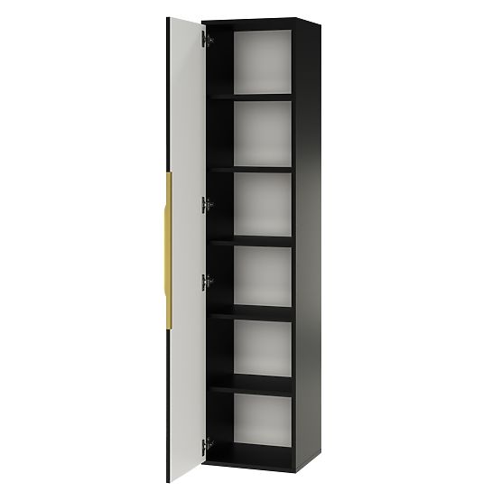 Bathroom Cabinet Column Avila, Grooved, Gold Handle, Black