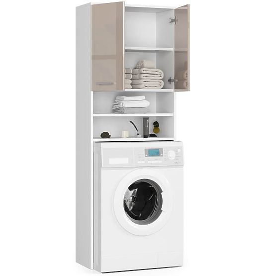 Bathroom Cabinet FIN Above Washing Machine - White-Cappuccino Gloss - 2 Doors