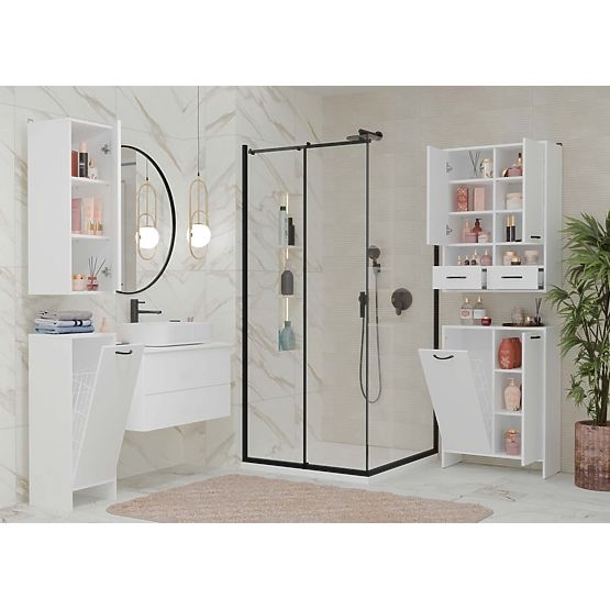Bathroom Cabinet NINA 1K WHITE 1 Laundry Basket Shelf Column for Bathroom