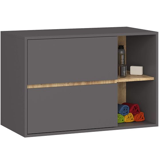 BATHROOM CABINET UNDER SINK VAMI W 90 cm 2 DRAWERS GRAPHITE GREY / ARTISAN OAK