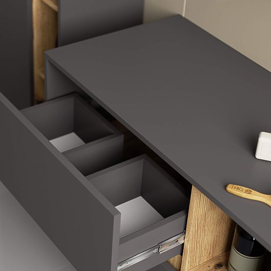BATHROOM CABINET UNDER SINK VAMI W 90 cm 2 DRAWERS GRAPHITE GREY / ARTISAN OAK