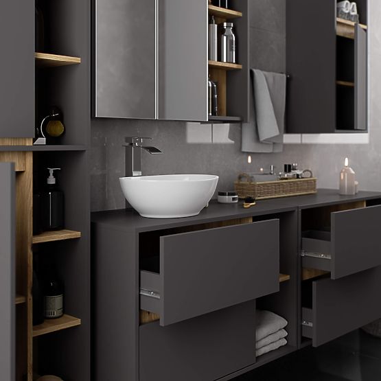 BATHROOM CABINET UNDER SINK VAMI W 90 cm 2 DRAWERS GRAPHITE GREY / ARTISAN OAK