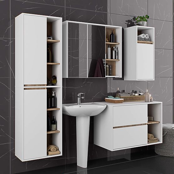 BATHROOM CABINET UNDER SINK VAMI W90 2DR 2S PK WHITE / SONOMA OAK