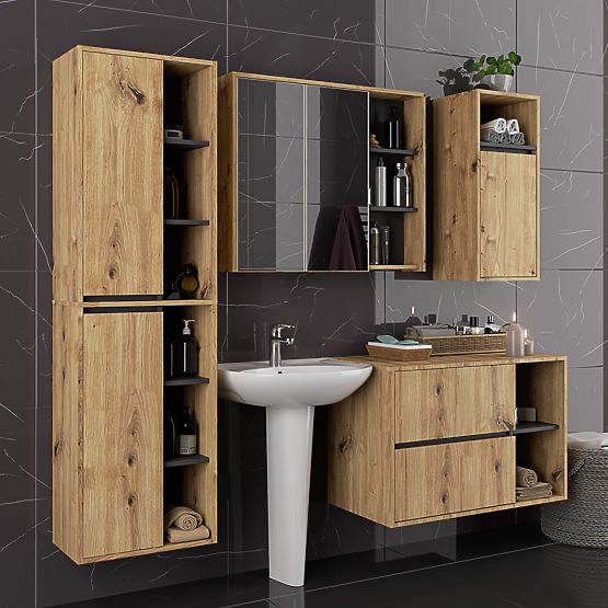 BATHROOM CABINET UNDER SINK VAMI W90 2DR 2SHELF PK ARTISAN OAK / GRAPHITE GRAY