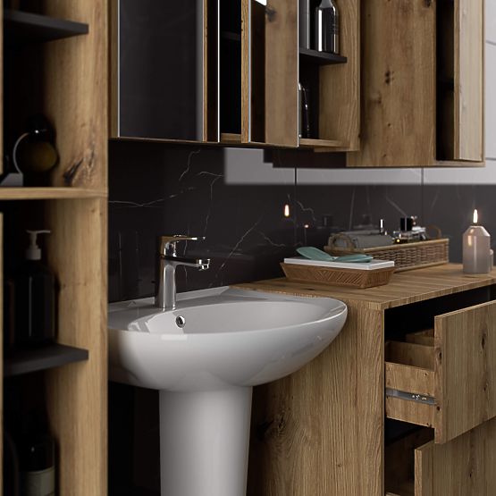 BATHROOM CABINET UNDER SINK VAMI W90 2DR 2SHELF PK ARTISAN OAK / GRAPHITE GRAY