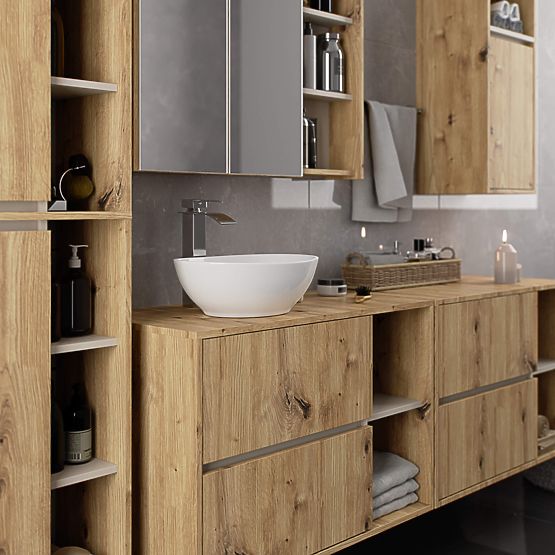 BATHROOM CABINET UNDER SINK VAMI W90 2DR 2SHELF PK OAK ARTISAN / CASHMERE