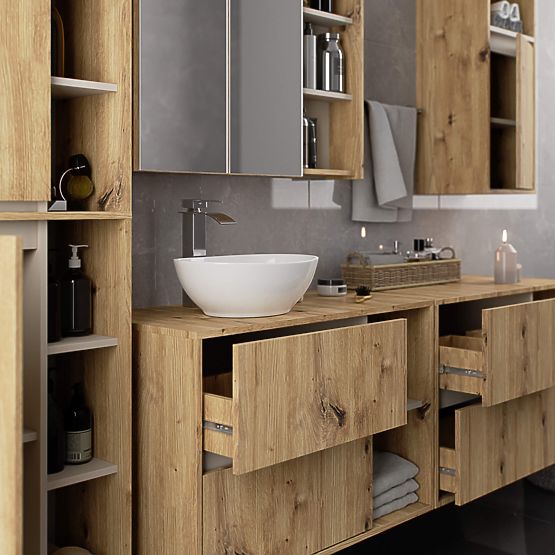 BATHROOM CABINET UNDER SINK VAMI W90 2DR 2SHELF PK OAK ARTISAN / CASHMERE