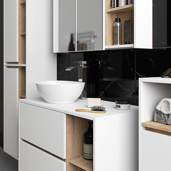 BATHROOM CABINET UNDER SINK WITH HOLES VAMI W90 UM 2SZ 2P WHITE / SONOMA OAK