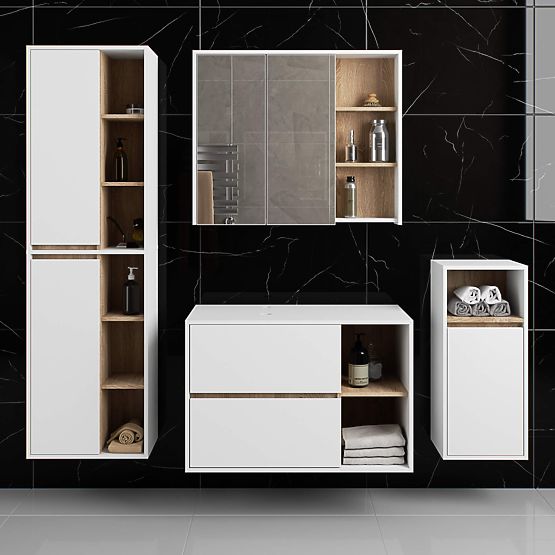 BATHROOM CABINET UNDER SINK WITH HOLES VAMI W90 UM 2SZ 2P WHITE / SONOMA OAK