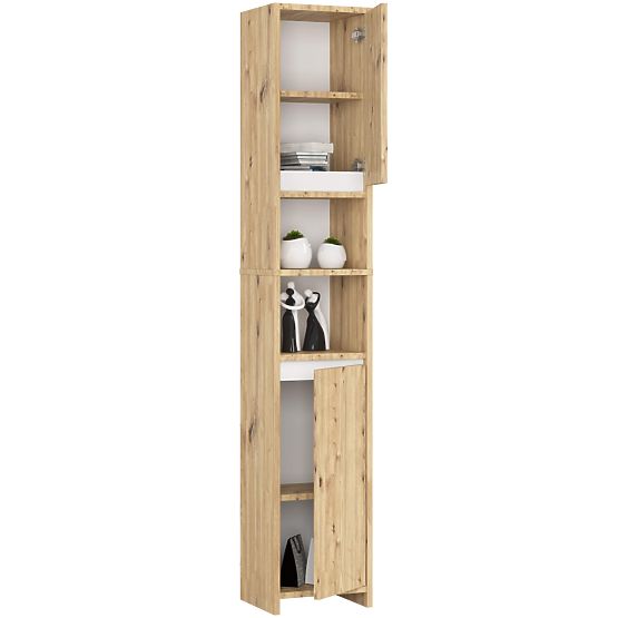 Bathroom Cabinet Uni - Artisan Oak White - 2 Doors 2 Niches