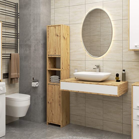 Bathroom Cabinet Uni - Artisan Oak White - 2 Doors 2 Niches